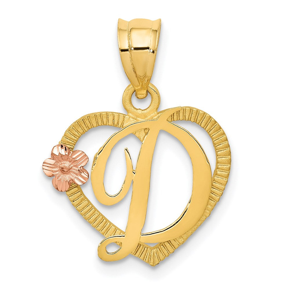 14k Two Tone Gold Grace Collection 15mm Heart Initial D Pendant, Item P10426-D by The Black Bow Jewelry Co.