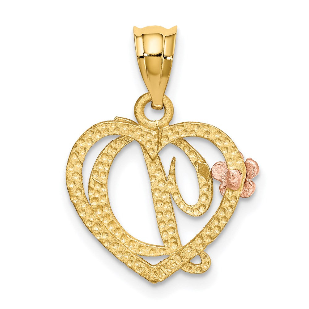 Alternate view of the 14k Two Tone Gold Grace Collection 15mm Heart Initial D Pendant by The Black Bow Jewelry Co.