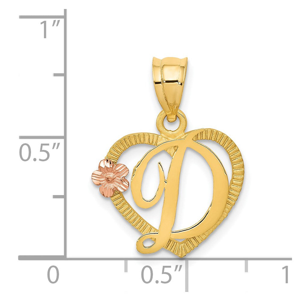 Alternate view of the 14k Two Tone Gold Grace Collection 15mm Heart Initial D Pendant by The Black Bow Jewelry Co.