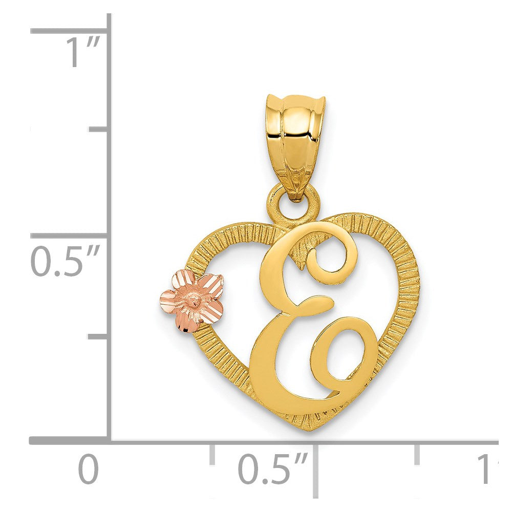 Alternate view of the 14k Two Tone Gold Grace Collection 15mm Heart Initial E Pendant by The Black Bow Jewelry Co.
