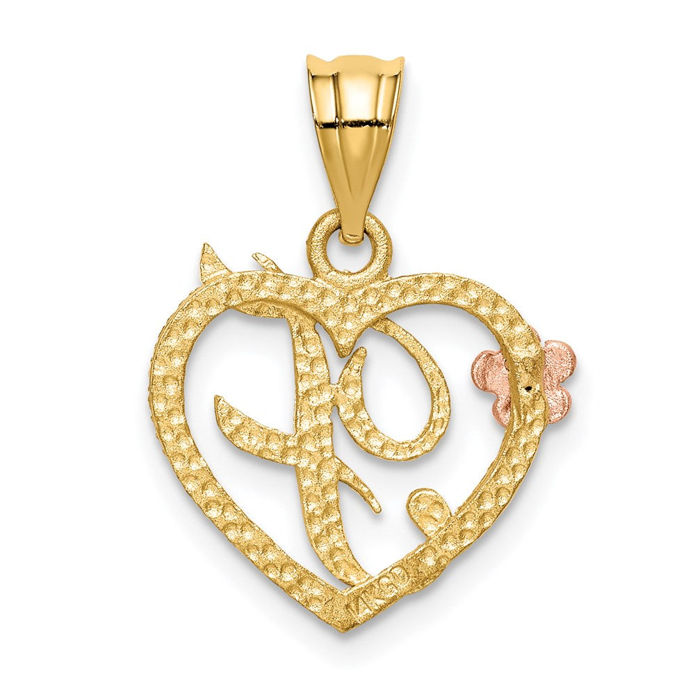 Alternate view of the 14k Two Tone Gold Grace Collection 15mm Heart Initial F Pendant by The Black Bow Jewelry Co.