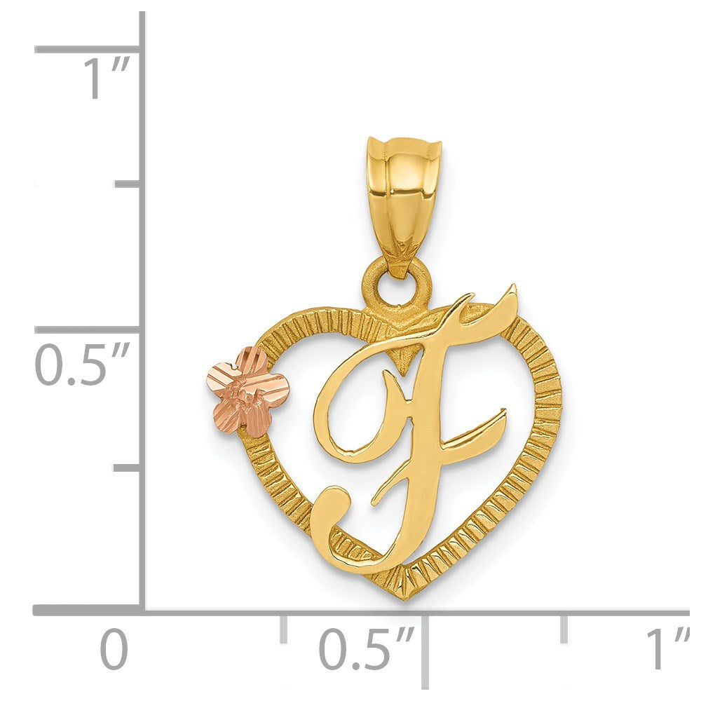 Alternate view of the 14k Two Tone Gold Grace Collection 15mm Heart Initial F Pendant by The Black Bow Jewelry Co.