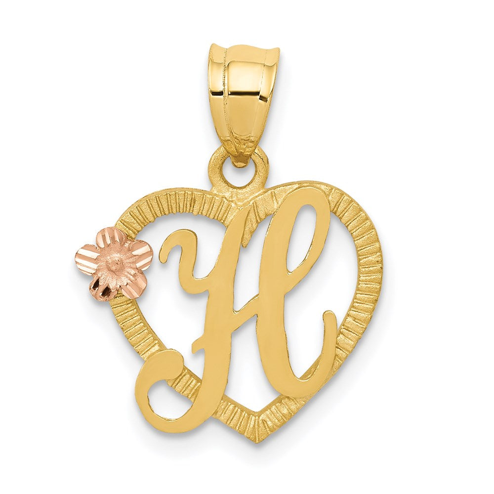 14k Two Tone Gold Grace Collection 15mm Heart Initial H Pendant, Item P10426-H by The Black Bow Jewelry Co.