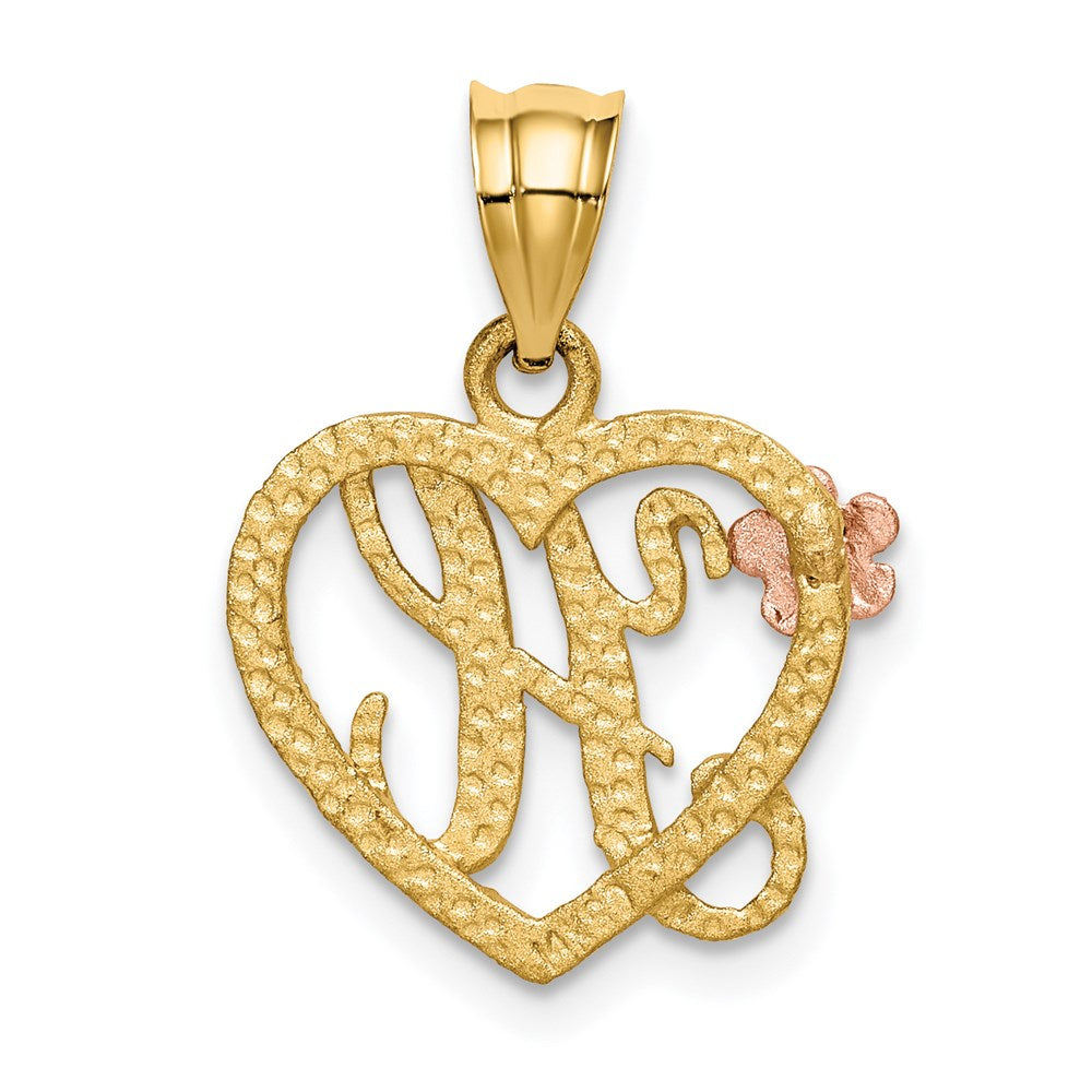 Alternate view of the 14k Two Tone Gold Grace Collection 15mm Heart Initial H Pendant by The Black Bow Jewelry Co.