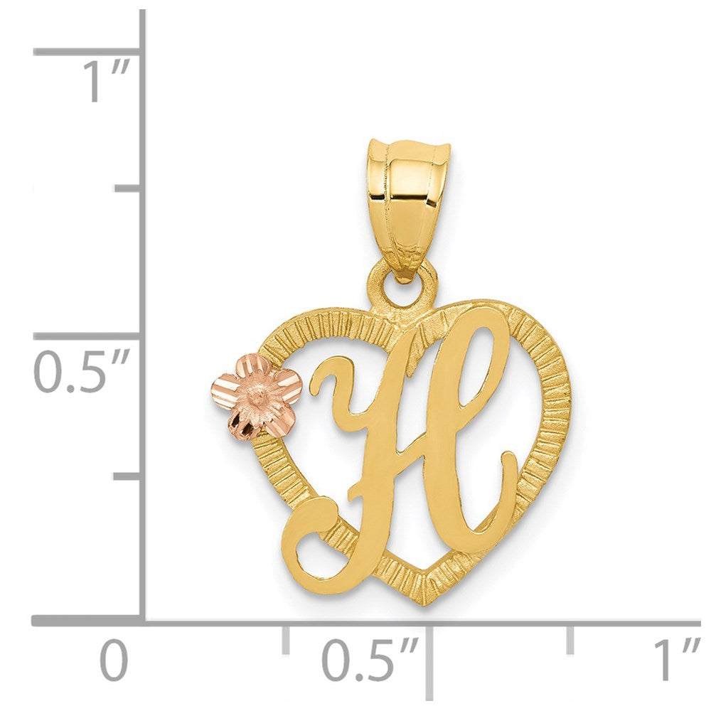 Alternate view of the 14k Two Tone Gold Grace Collection 15mm Heart Initial H Pendant by The Black Bow Jewelry Co.