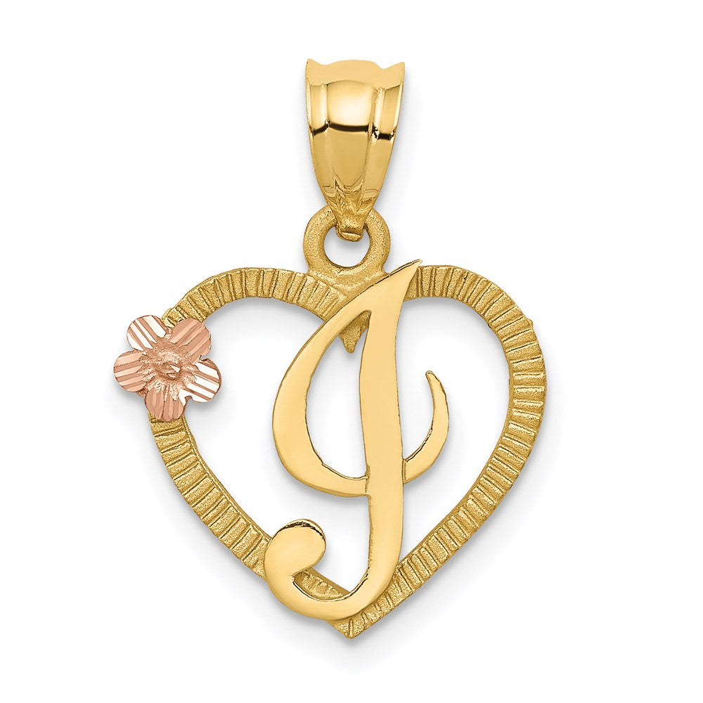 14k Two Tone Gold Grace Collection 15mm Heart Initial I Pendant, Item P10426-I by The Black Bow Jewelry Co.