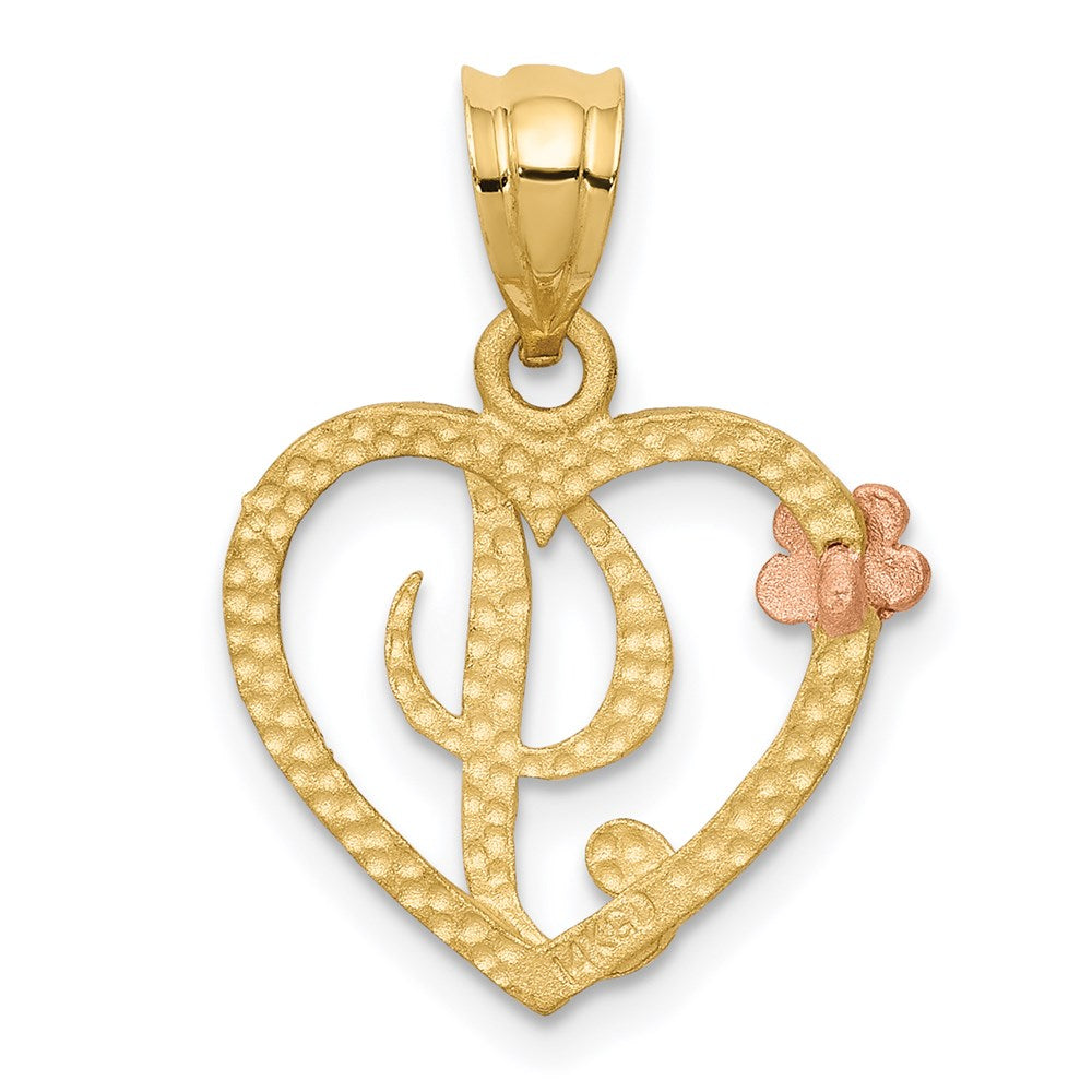 Alternate view of the 14k Two Tone Gold Grace Collection 15mm Heart Initial I Pendant by The Black Bow Jewelry Co.