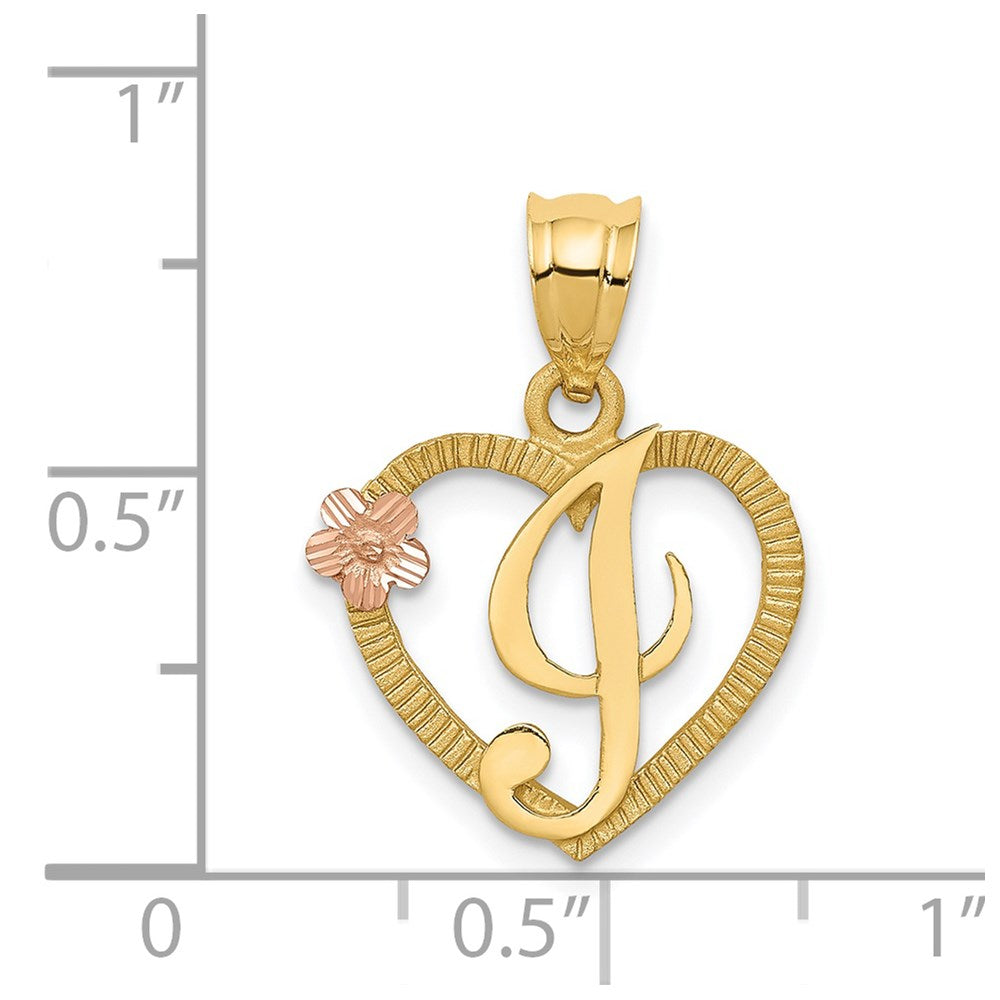 Alternate view of the 14k Two Tone Gold Grace Collection 15mm Heart Initial I Pendant by The Black Bow Jewelry Co.