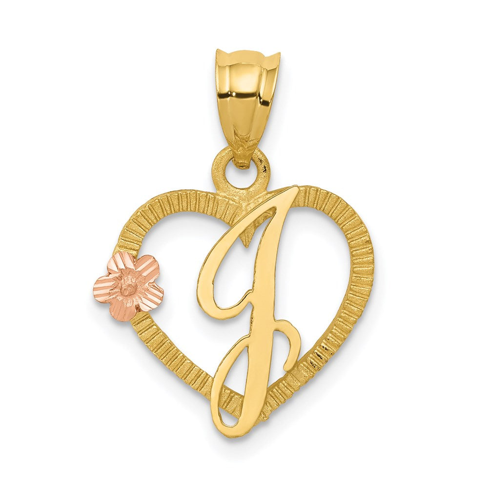 14k Two Tone Gold Grace Collection 15mm Heart Initial J Pendant, Item P10426-J by The Black Bow Jewelry Co.