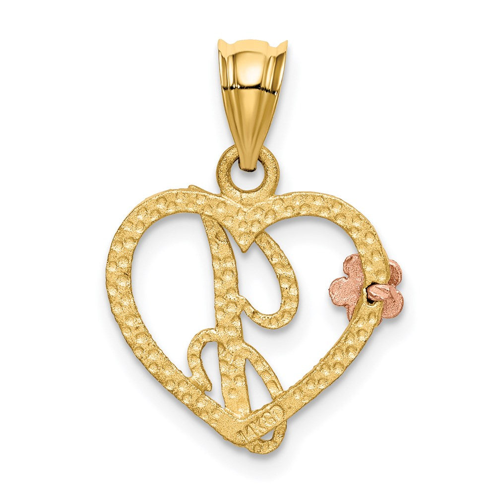 Alternate view of the 14k Two Tone Gold Grace Collection 15mm Heart Initial J Pendant by The Black Bow Jewelry Co.
