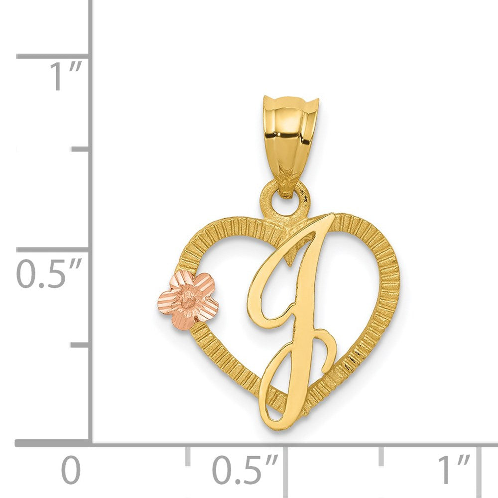 Alternate view of the 14k Two Tone Gold Grace Collection 15mm Heart Initial J Pendant by The Black Bow Jewelry Co.
