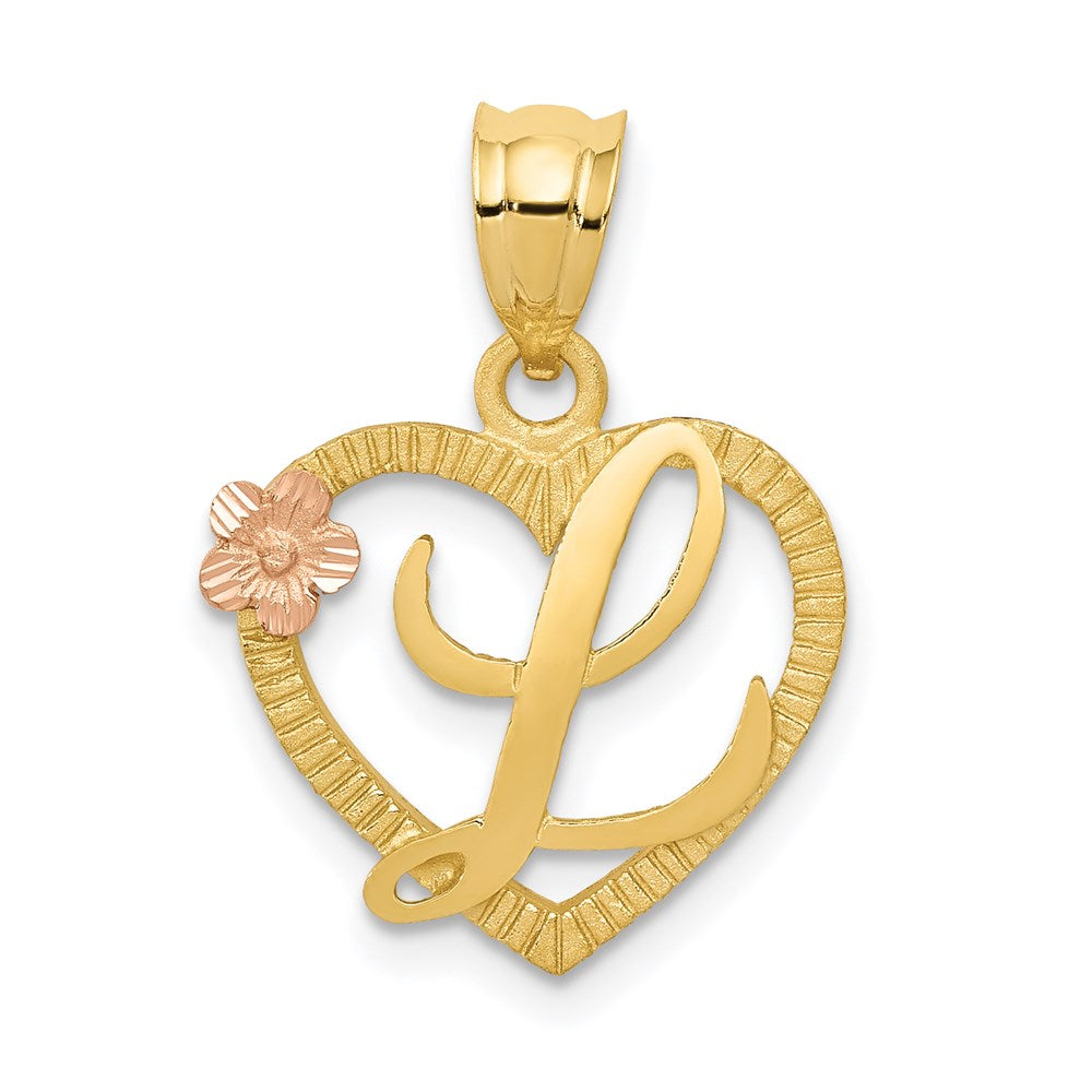 14k Two Tone Gold Grace Collection 15mm Heart Initial L Pendant, Item P10426-L by The Black Bow Jewelry Co.