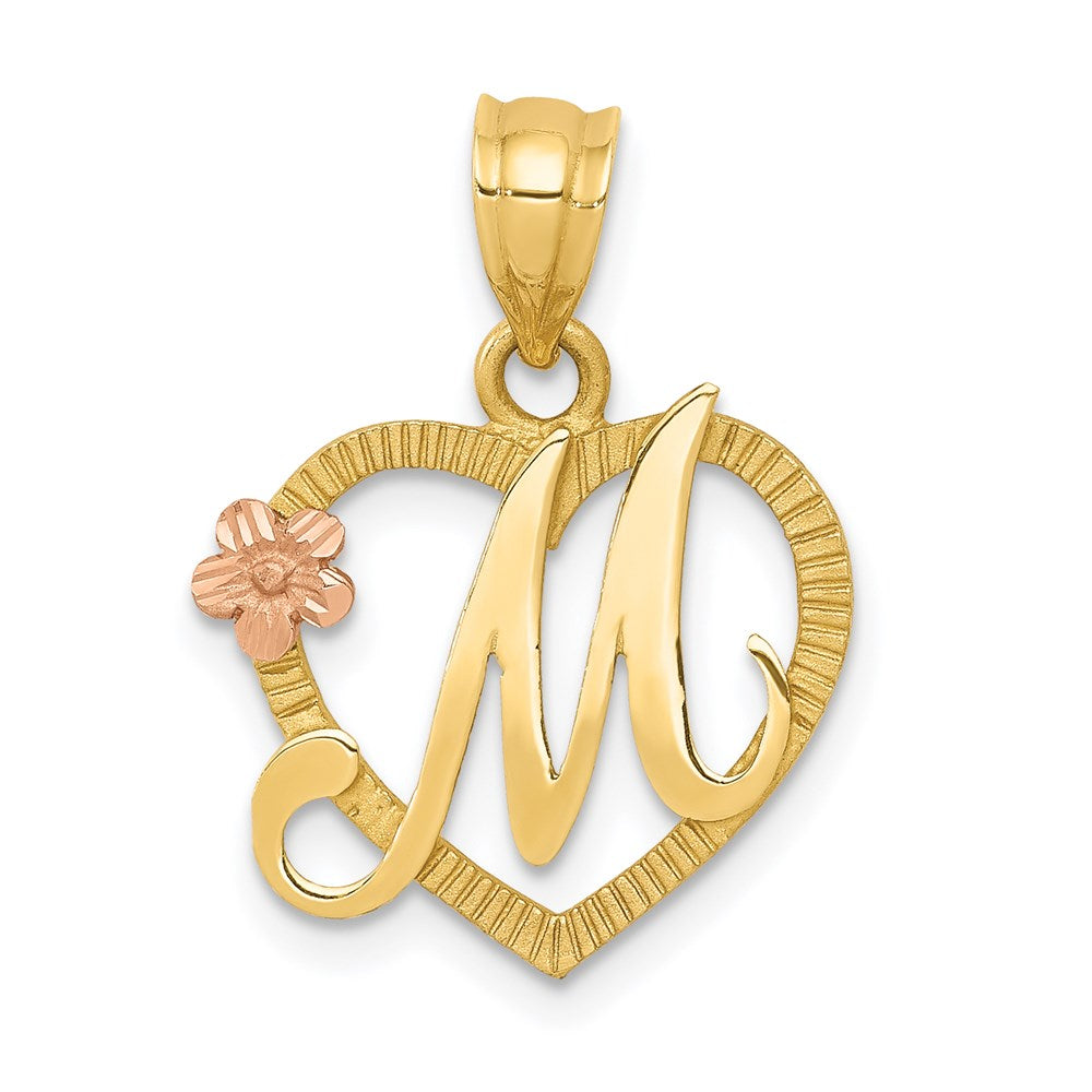 14k Two Tone Gold Grace Collection 15mm Heart Initial M Pendant, Item P10426-M by The Black Bow Jewelry Co.