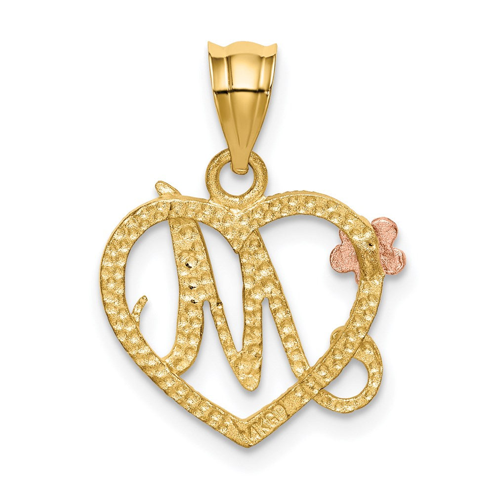 Alternate view of the 14k Two Tone Gold Grace Collection 15mm Heart Initial M Pendant by The Black Bow Jewelry Co.