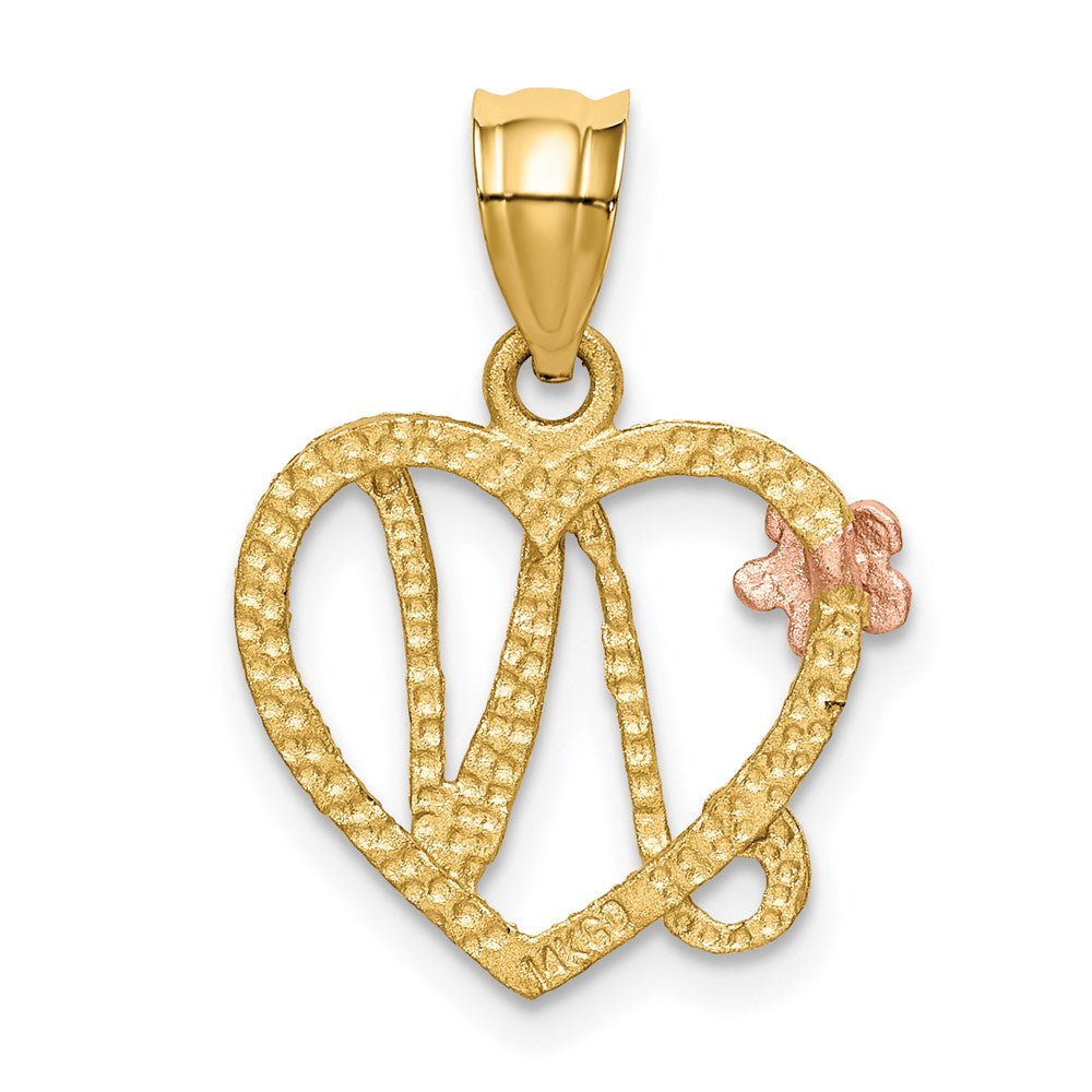 Alternate view of the 14k Two Tone Gold Grace Collection 15mm Heart Initial N Pendant by The Black Bow Jewelry Co.