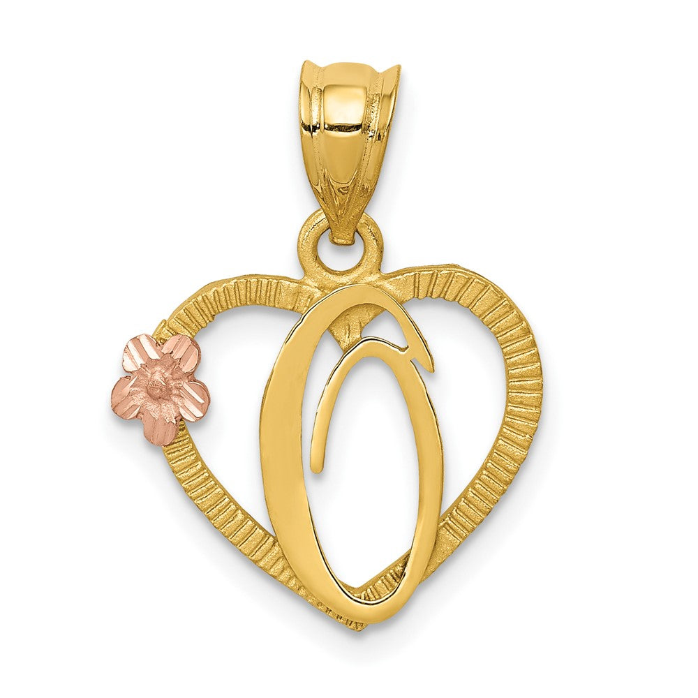 14k Two Tone Gold Grace Collection 15mm Heart Initial O Pendant, Item P10426-O by The Black Bow Jewelry Co.