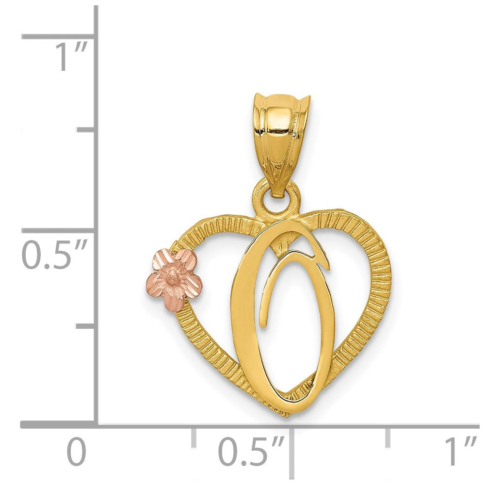 Alternate view of the 14k Two Tone Gold Grace Collection 15mm Heart Initial O Pendant by The Black Bow Jewelry Co.