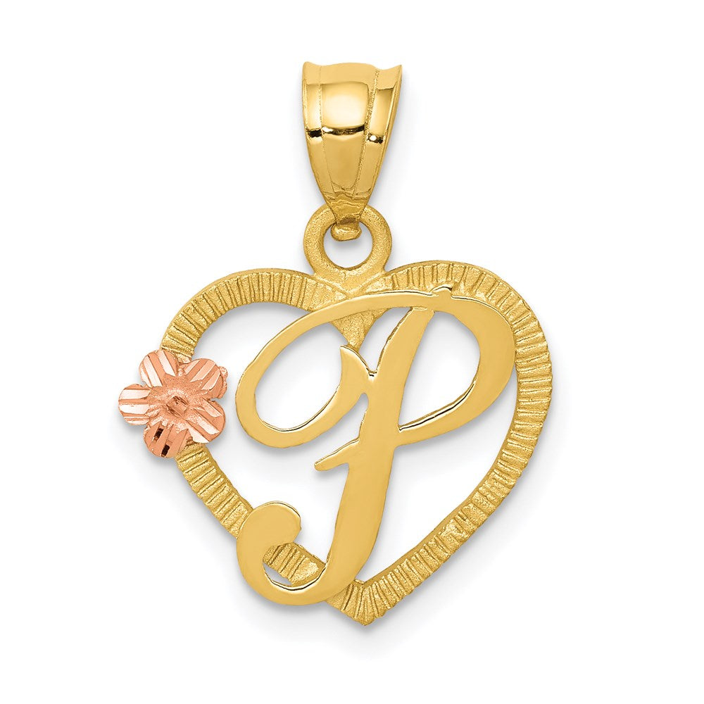 14k Two Tone Gold Grace Collection 15mm Heart Initial P Pendant, Item P10426-P by The Black Bow Jewelry Co.
