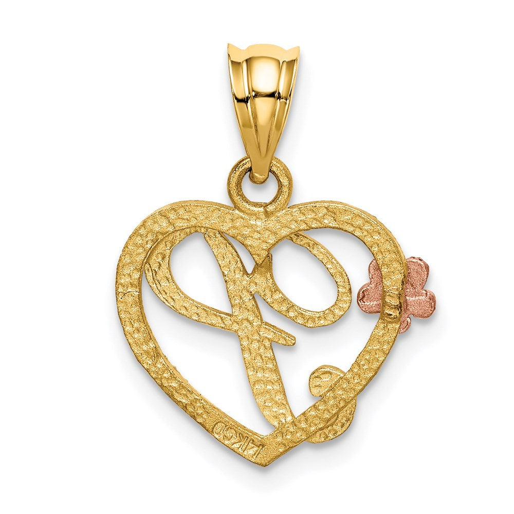 Alternate view of the 14k Two Tone Gold Grace Collection 15mm Heart Initial P Pendant by The Black Bow Jewelry Co.