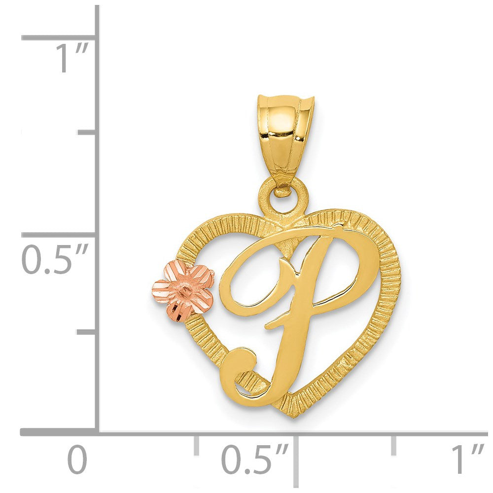 Alternate view of the 14k Two Tone Gold Grace Collection 15mm Heart Initial P Pendant by The Black Bow Jewelry Co.