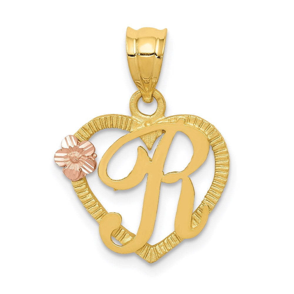 14k Two Tone Gold Grace Collection 15mm Heart Initial R Pendant, Item P10426-R by The Black Bow Jewelry Co.