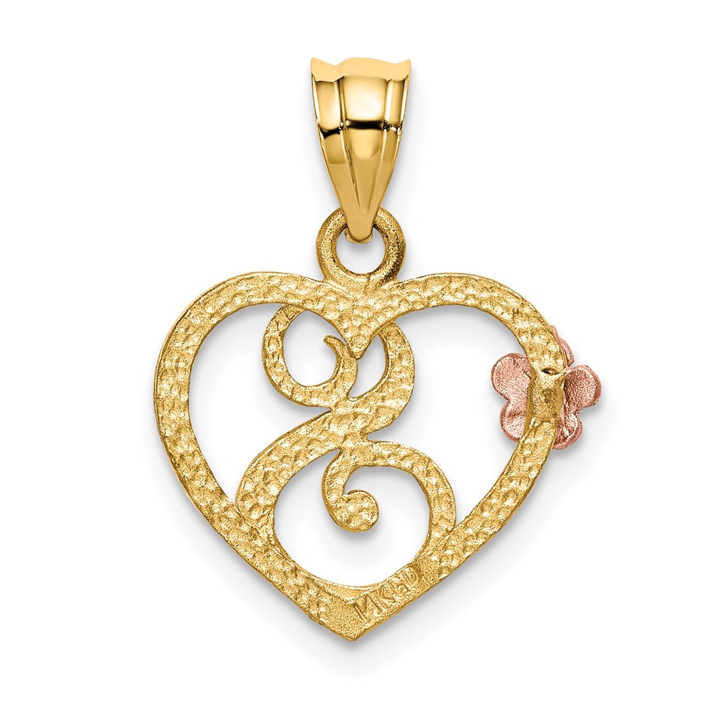 Alternate view of the 14k Two Tone Gold Grace Collection 15mm Heart Initial S Pendant by The Black Bow Jewelry Co.