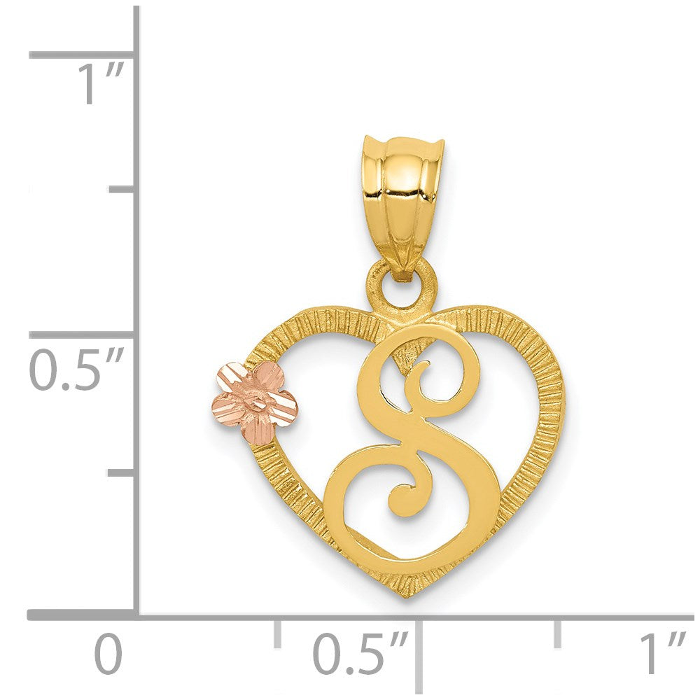 Alternate view of the 14k Two Tone Gold Grace Collection 15mm Heart Initial S Pendant by The Black Bow Jewelry Co.