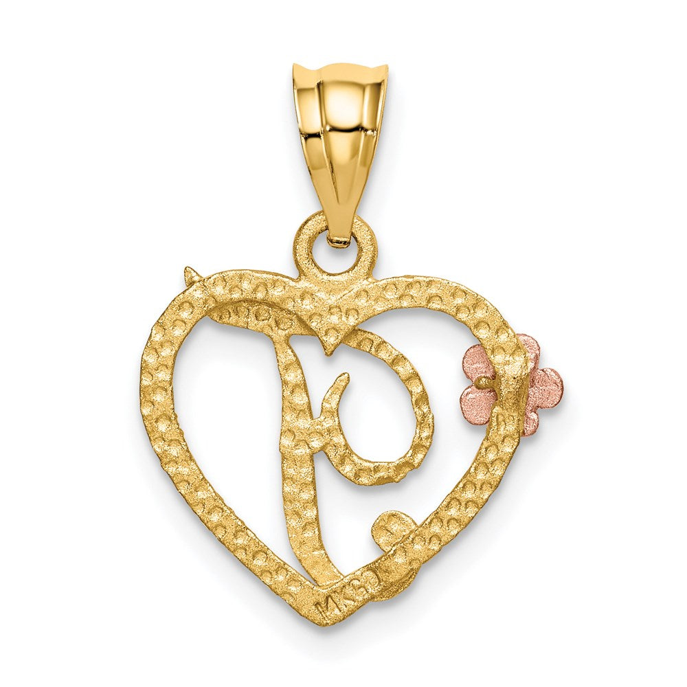 Alternate view of the 14k Two Tone Gold Grace Collection 15mm Heart Initial T Pendant by The Black Bow Jewelry Co.