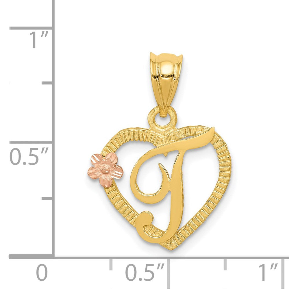 Alternate view of the 14k Two Tone Gold Grace Collection 15mm Heart Initial T Pendant by The Black Bow Jewelry Co.