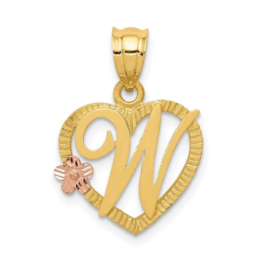 14k Two Tone Gold Grace Collection 15mm Heart Initial W Pendant, Item P10426-W by The Black Bow Jewelry Co.