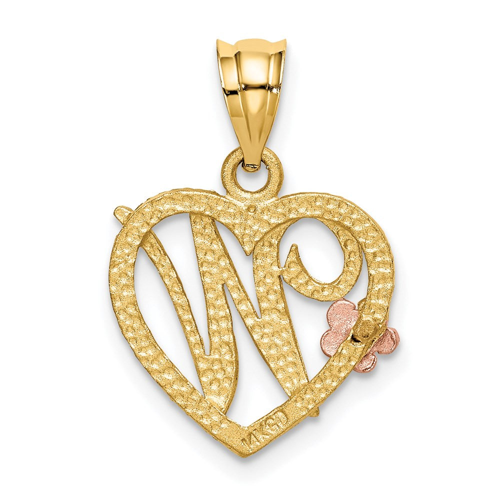 Alternate view of the 14k Two Tone Gold Grace Collection 15mm Heart Initial W Pendant by The Black Bow Jewelry Co.