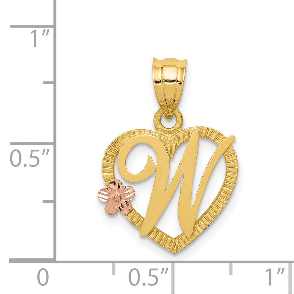 Alternate view of the 14k Two Tone Gold Grace Collection 15mm Heart Initial W Pendant by The Black Bow Jewelry Co.