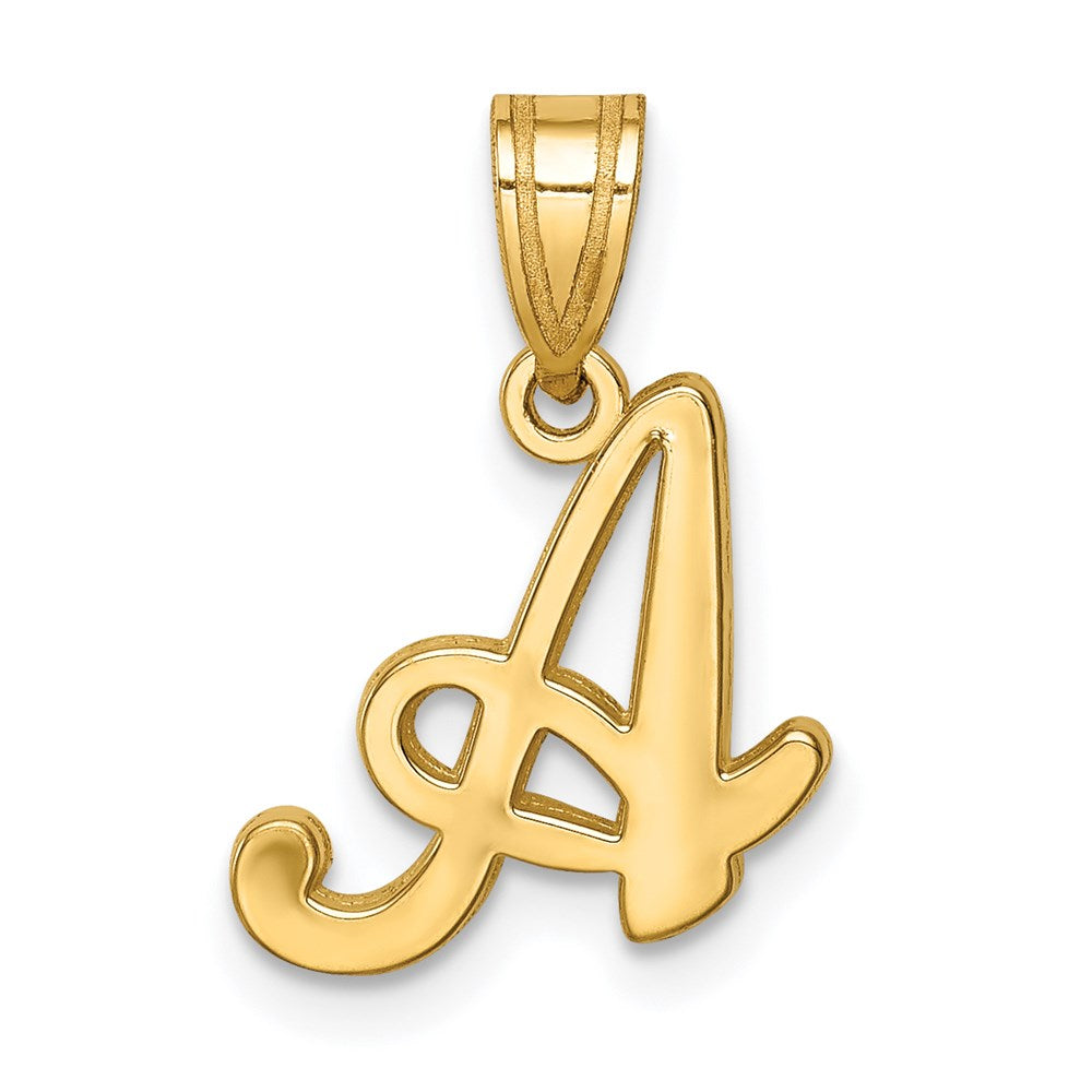 14k Yellow Gold, Mimi Collection, Small Script Initial A Pendant, Item P10427-A by The Black Bow Jewelry Co.