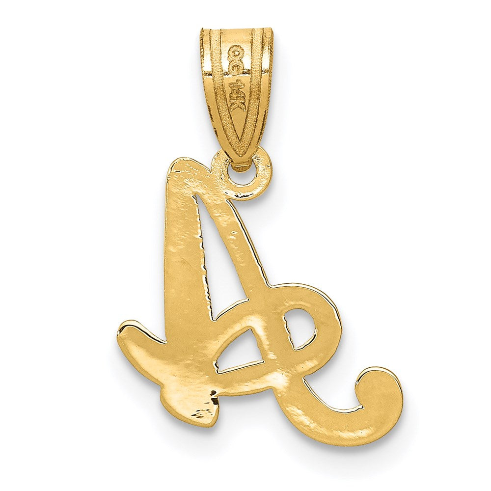 Alternate view of the 14k Yellow Gold, Mimi Collection, Small Script Initial A Pendant by The Black Bow Jewelry Co.