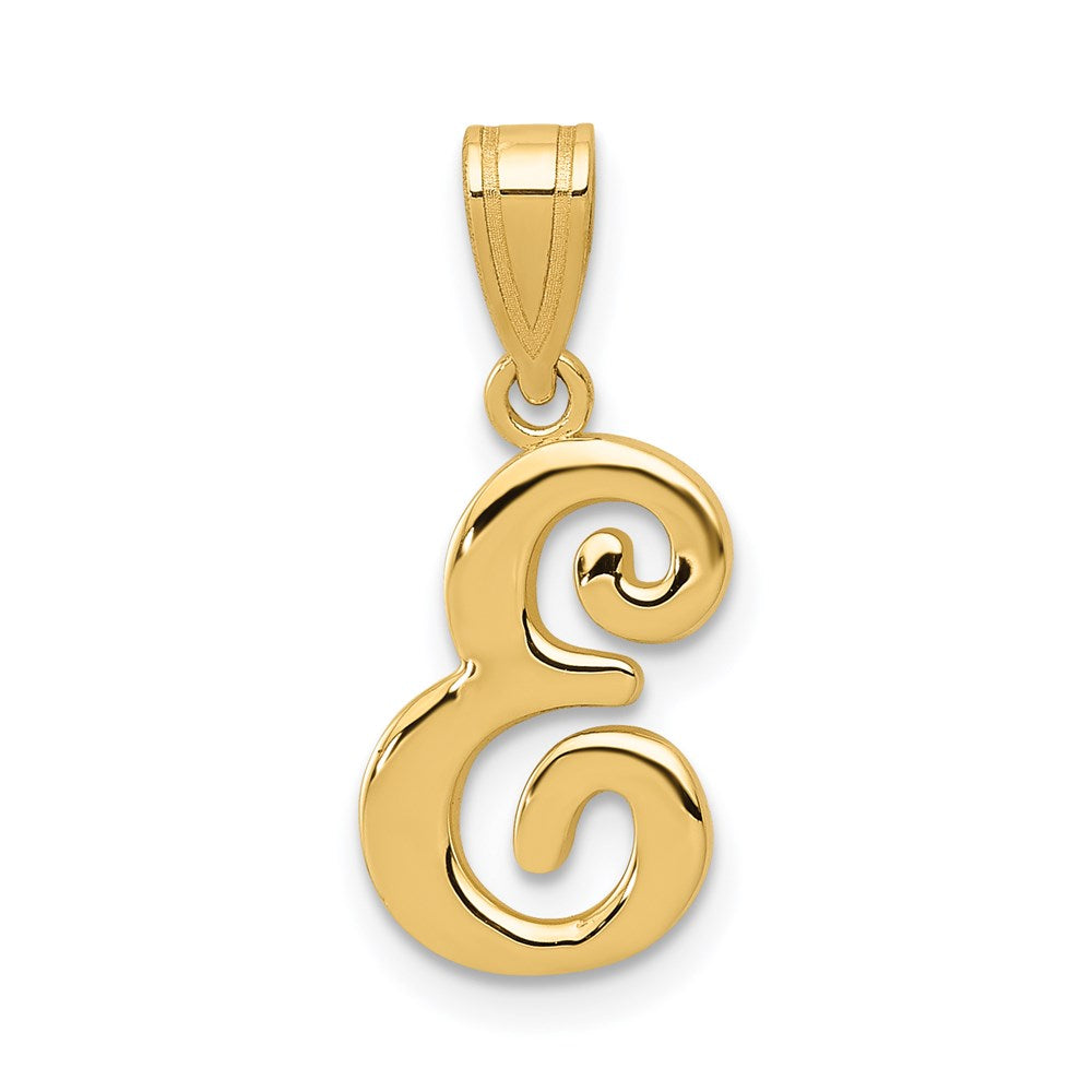 14k Yellow Gold, Mimi Collection, Small Script Initial E Pendant, Item P10427-E by The Black Bow Jewelry Co.