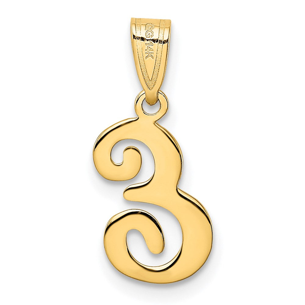 Alternate view of the 14k Yellow Gold, Mimi Collection, Small Script Initial E Pendant by The Black Bow Jewelry Co.