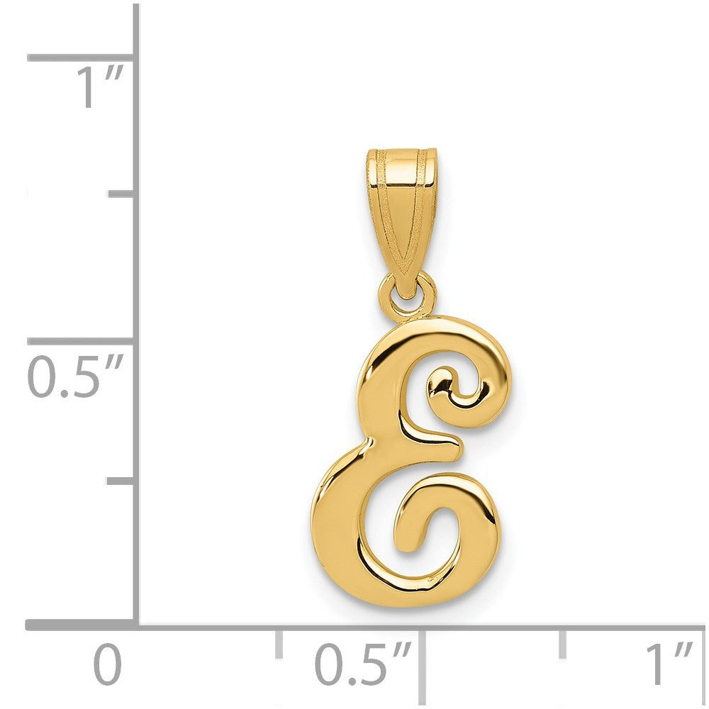 Alternate view of the 14k Yellow Gold, Mimi Collection, Small Script Initial E Pendant by The Black Bow Jewelry Co.