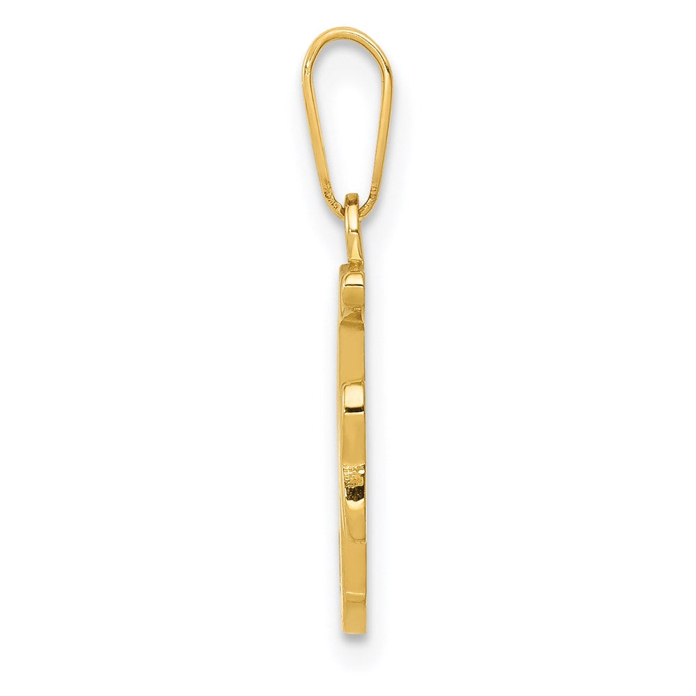 Alternate view of the 14k Yellow Gold, Mimi Collection, Small Script Initial F Pendant by The Black Bow Jewelry Co.
