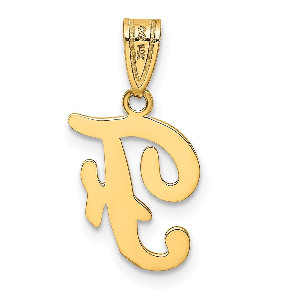 Alternate view of the 14k Yellow Gold, Mimi Collection, Small Script Initial F Pendant by The Black Bow Jewelry Co.