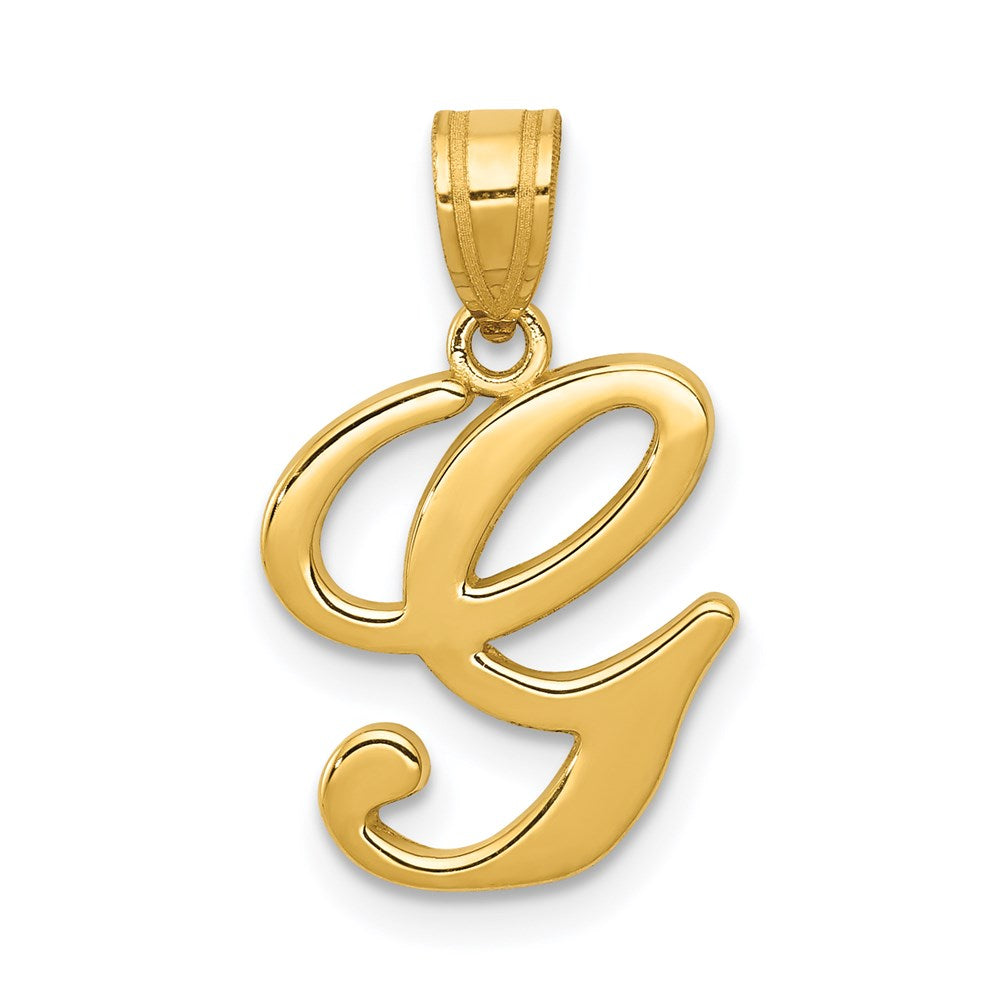 14k Yellow Gold, Mimi Collection, Small Script Initial G Pendant, Item P10427-G by The Black Bow Jewelry Co.