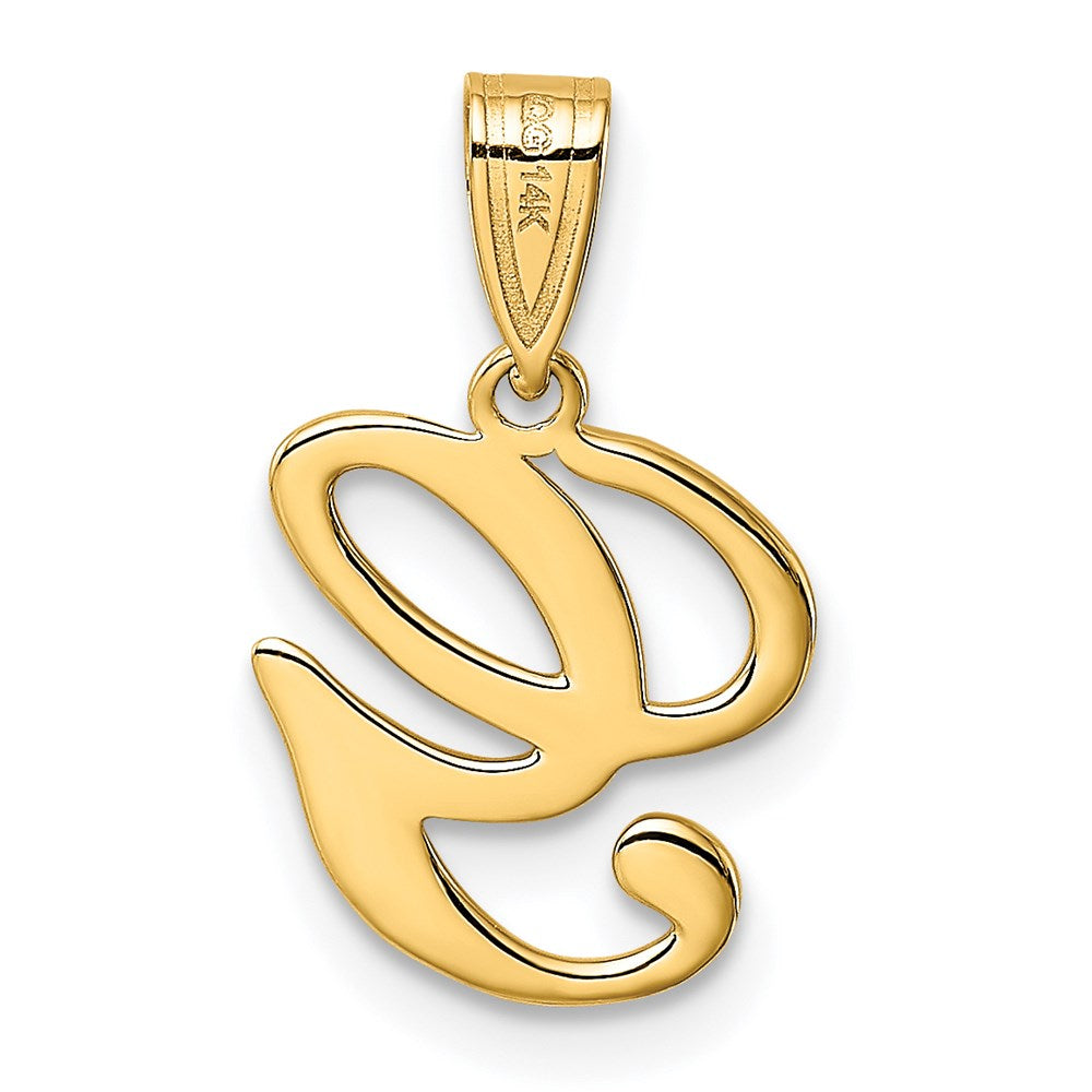 Alternate view of the 14k Yellow Gold, Mimi Collection, Small Script Initial G Pendant by The Black Bow Jewelry Co.