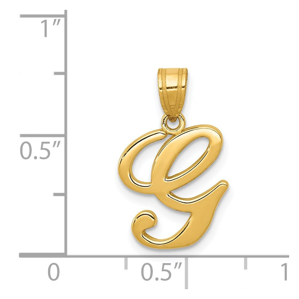 Alternate view of the 14k Yellow Gold, Mimi Collection, Small Script Initial G Pendant by The Black Bow Jewelry Co.