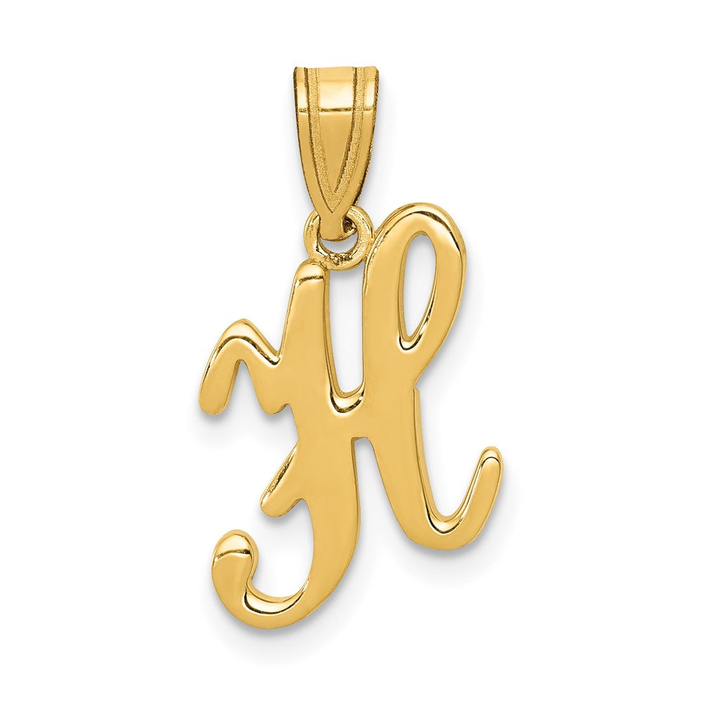 14k Yellow Gold, Mimi Collection, Small Script Initial H Pendant, Item P10427-H by The Black Bow Jewelry Co.