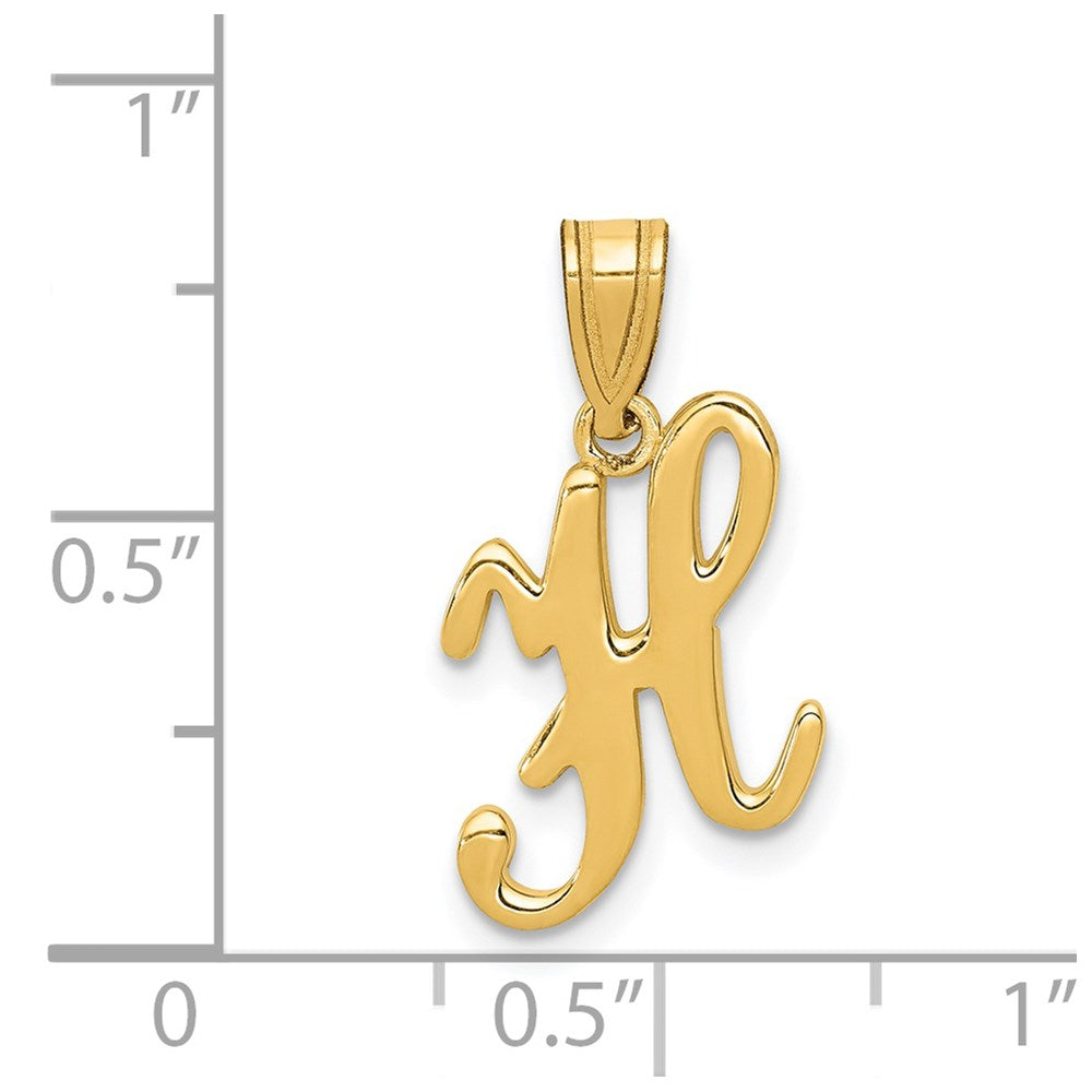 Alternate view of the 14k Yellow Gold, Mimi Collection, Small Script Initial H Pendant by The Black Bow Jewelry Co.