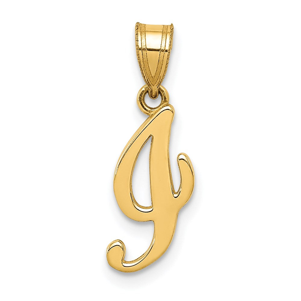 14k Yellow Gold, Mimi Collection, Small Script Initial I Pendant, Item P10427-I by The Black Bow Jewelry Co.