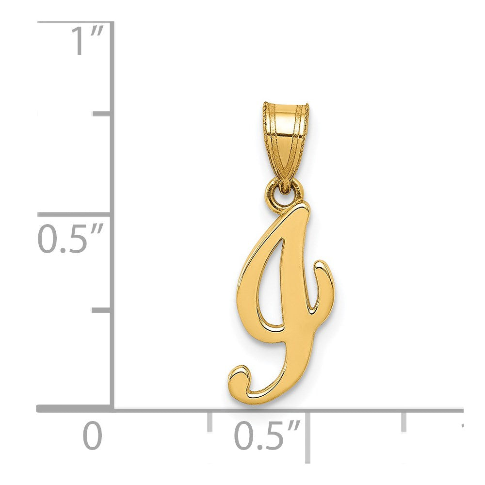 Alternate view of the 14k Yellow Gold, Mimi Collection, Small Script Initial I Pendant by The Black Bow Jewelry Co.