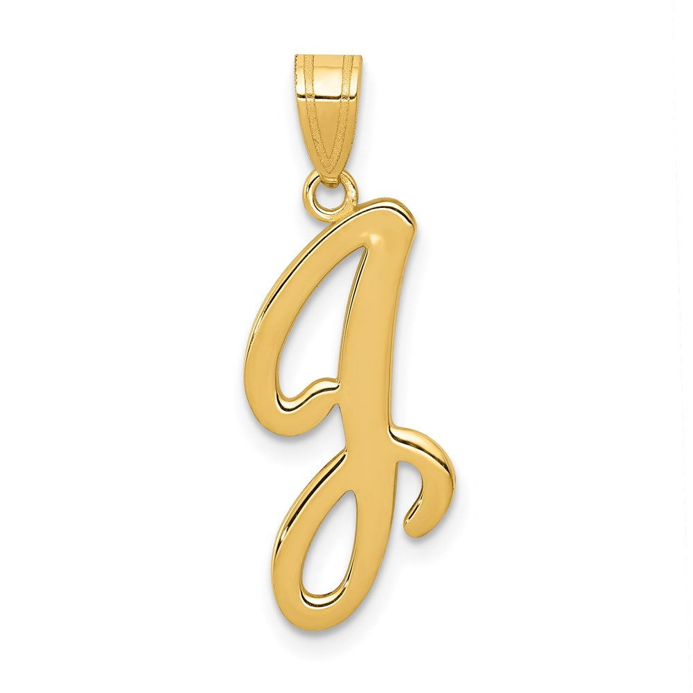 14k Yellow Gold, Mimi Collection, Small Script Initial J Pendant, Item P10427-J by The Black Bow Jewelry Co.