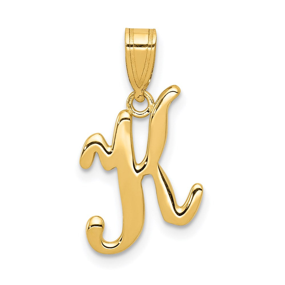 14k Yellow Gold, Mimi Collection, Small Script Initial K Pendant, Item P10427-K by The Black Bow Jewelry Co.