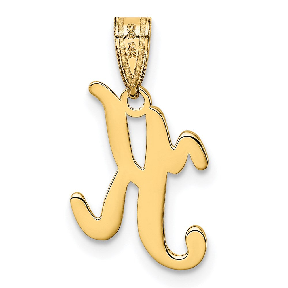 Alternate view of the 14k Yellow Gold, Mimi Collection, Small Script Initial K Pendant by The Black Bow Jewelry Co.