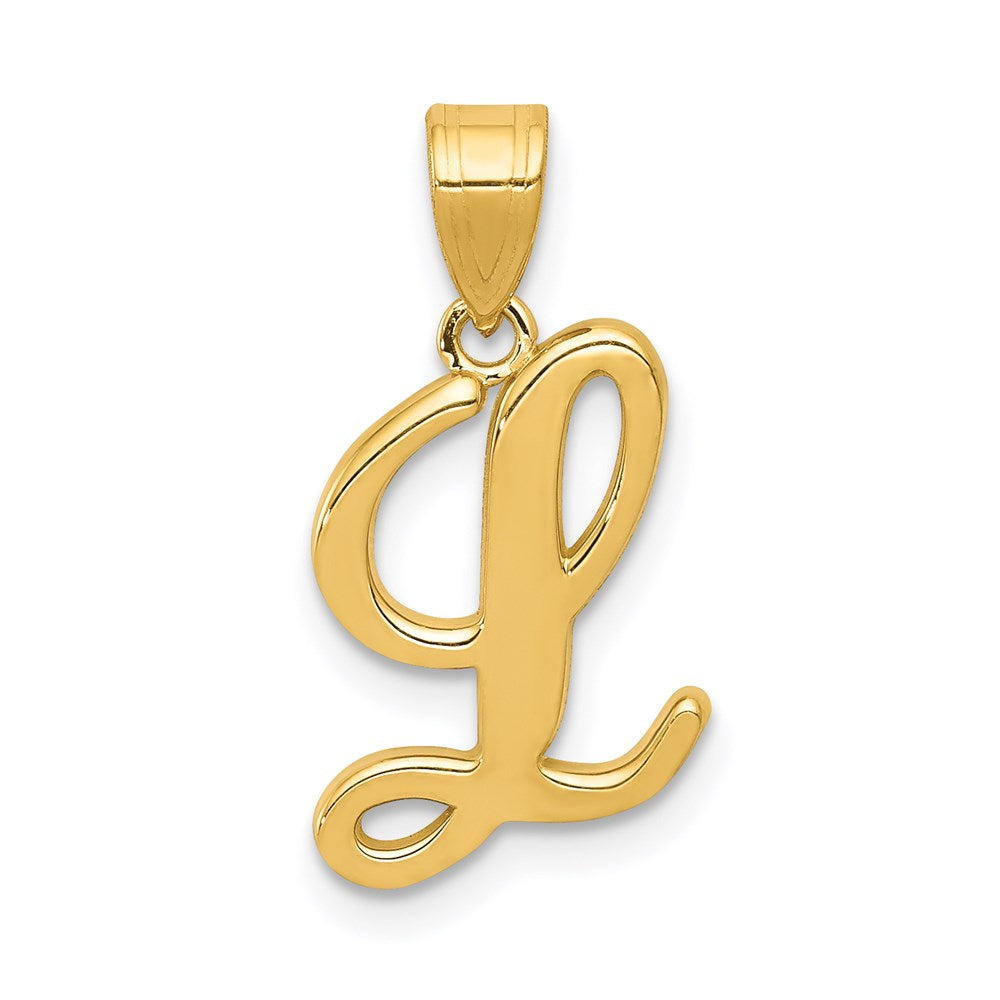 14k Yellow Gold, Mimi Collection, Small Script Initial L Pendant, Item P10427-L by The Black Bow Jewelry Co.